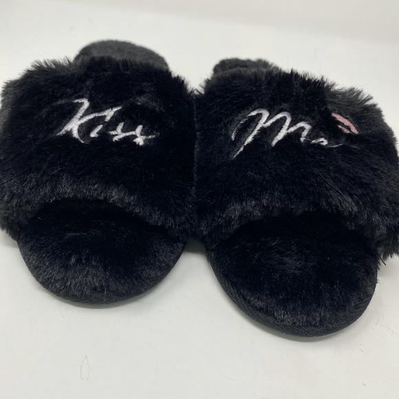 Jenni Slippers Open Toe Black Faux Fur Kiss Me L - Picture 3 of 5